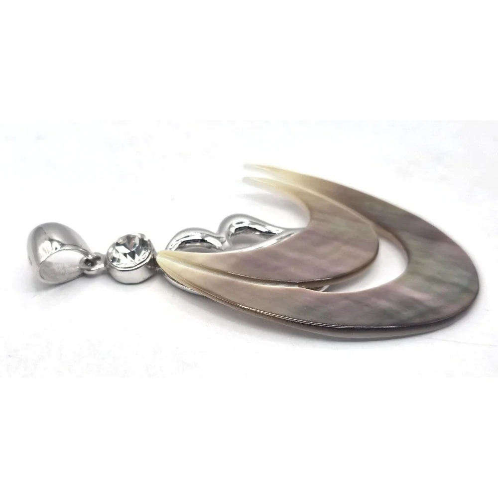 Mother of Pearl Wave Sterling Silver Letter‎ B CZ Pendent 2.5